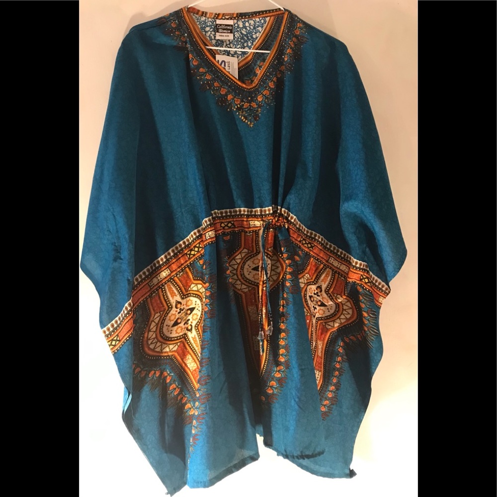 NWT California Woman Dashiki, Size: Free Size, Color: Dark Turquoise & Orange